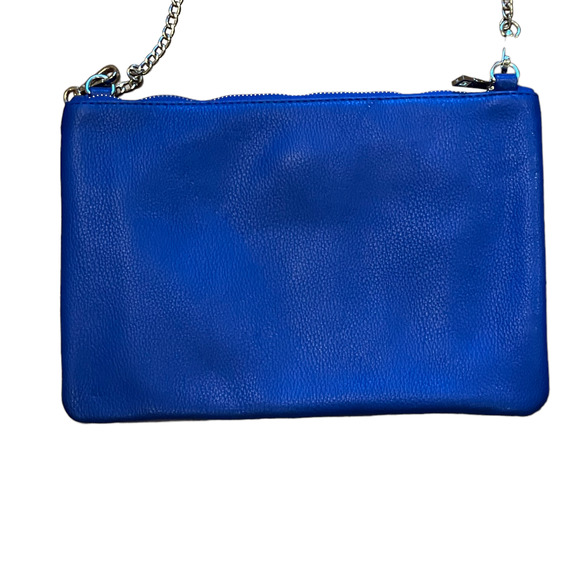 Street Level Womens Handbag Blue Weave‎ Leather Clutch Crossbody Chain Strap - Picture 7 of 10